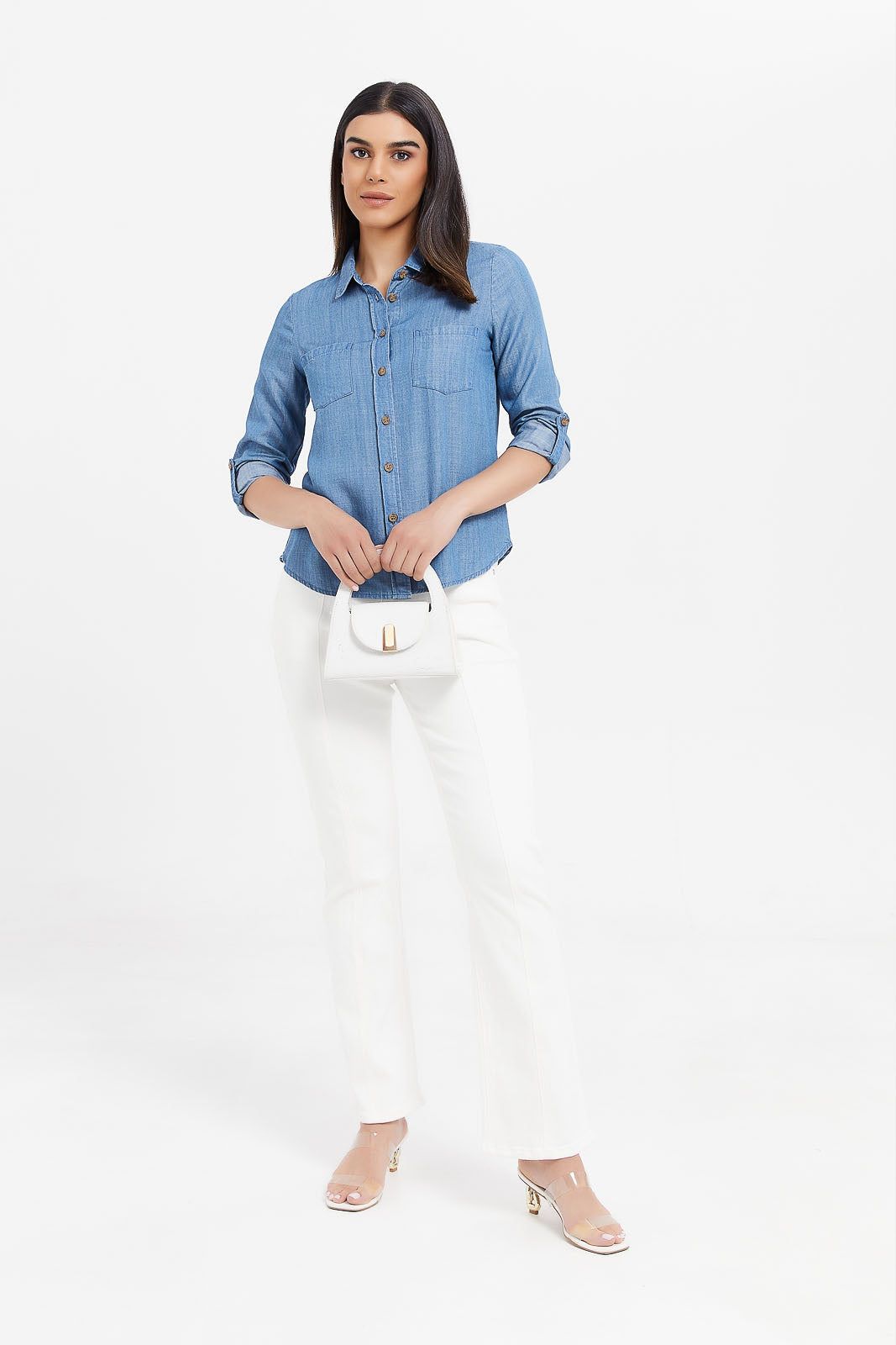 Women Blue Mid Wash Denim Shirt sold by Redtag product image thumbnail 2