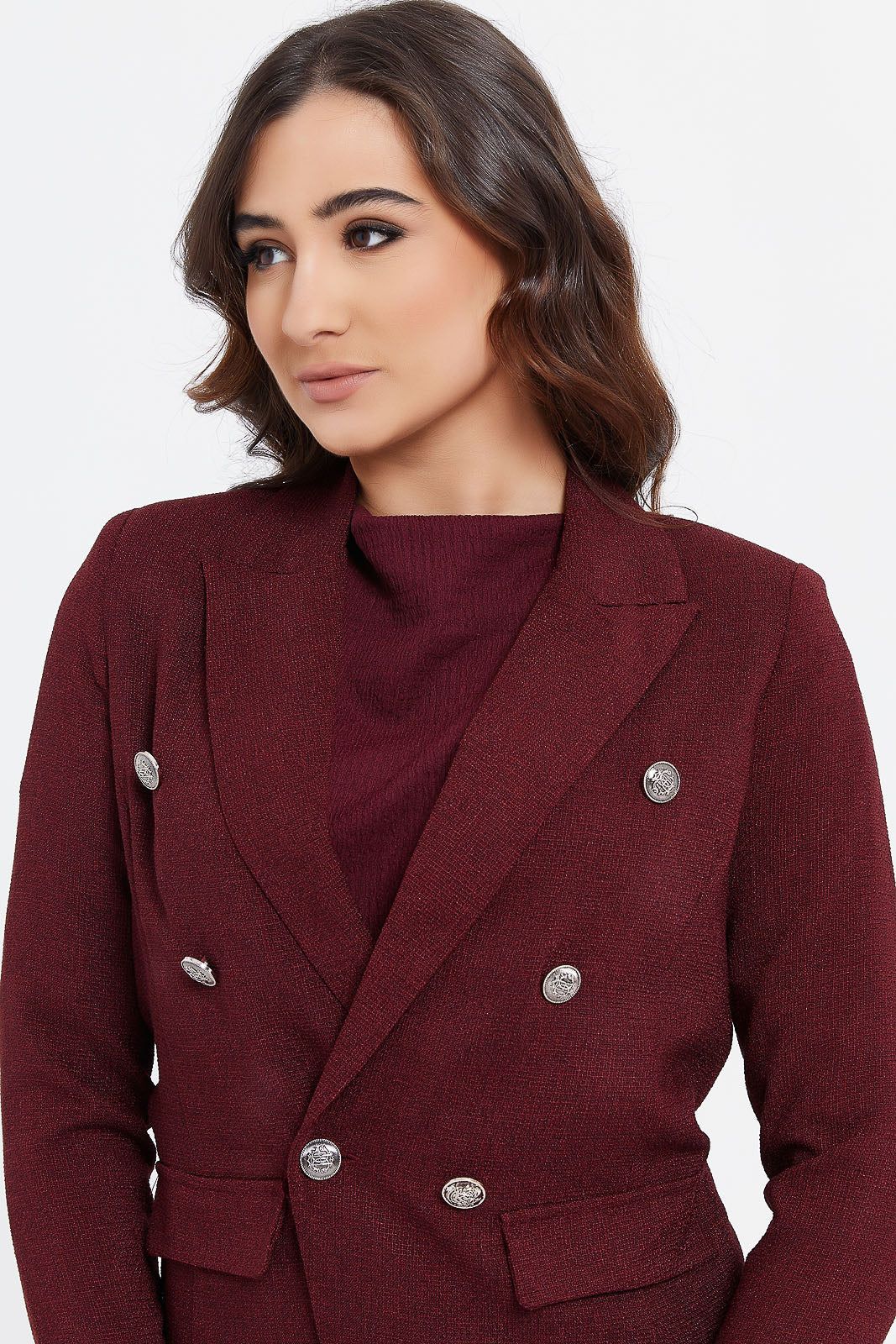 Women Burgundy Buttons Blazer sold by Redtag product image thumbnail 4