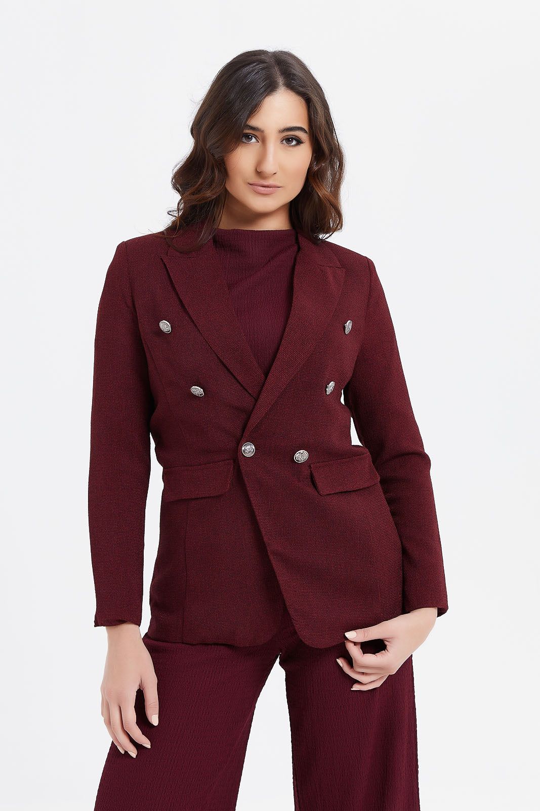Women Burgundy Buttons Blazer sold by Redtag