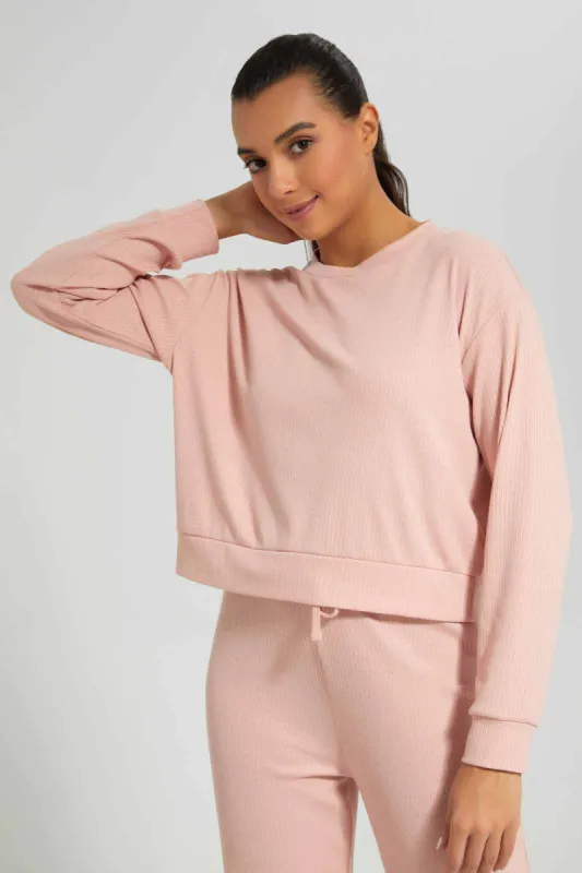 Pink Ribbed Sweatshirt For Women sold by Redtag