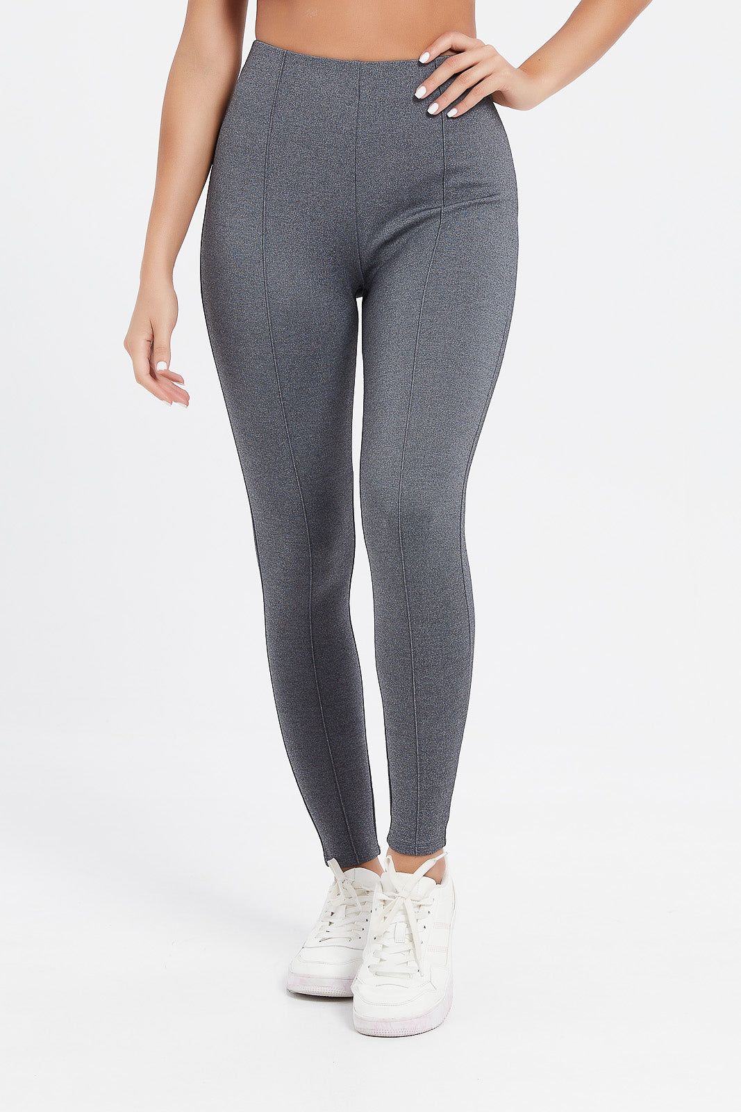 Women Grey Ponte Leggings With Front Pleat sold by Redtag