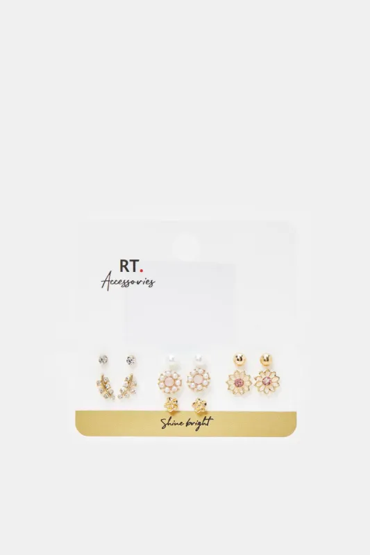 Women Gold Studs Set (7 Pairs) sold by Redtag