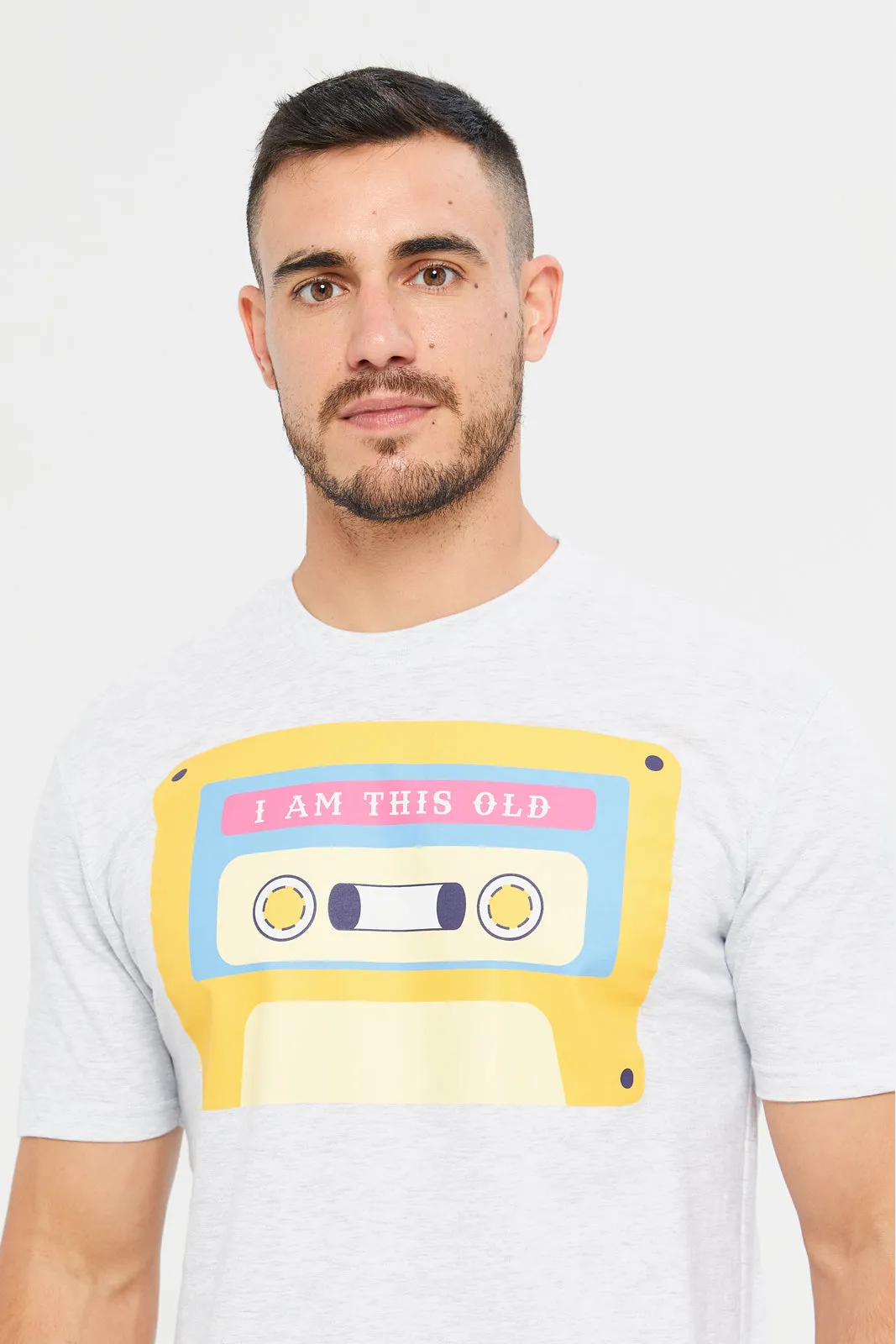 Men Grey Placement Print T-Shirt sold by Redtag product image thumbnail 4