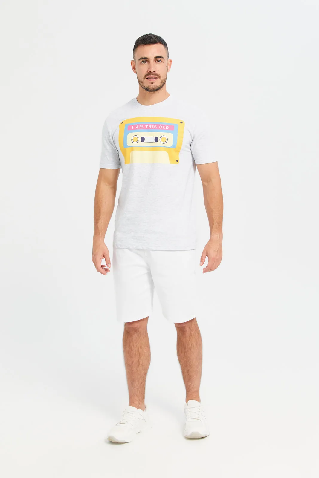 Men Grey Placement Print T-Shirt sold by Redtag product image thumbnail 2