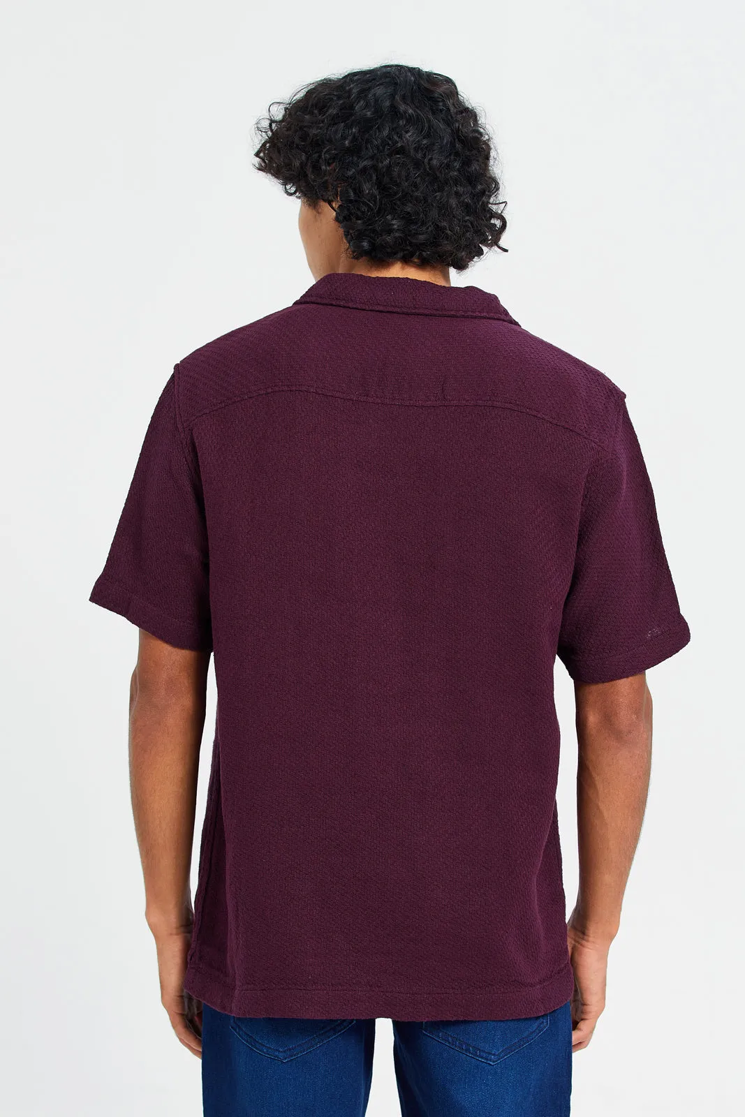 Men Burgundy Jacquard Shirt sold by Redtag product image thumbnail 3