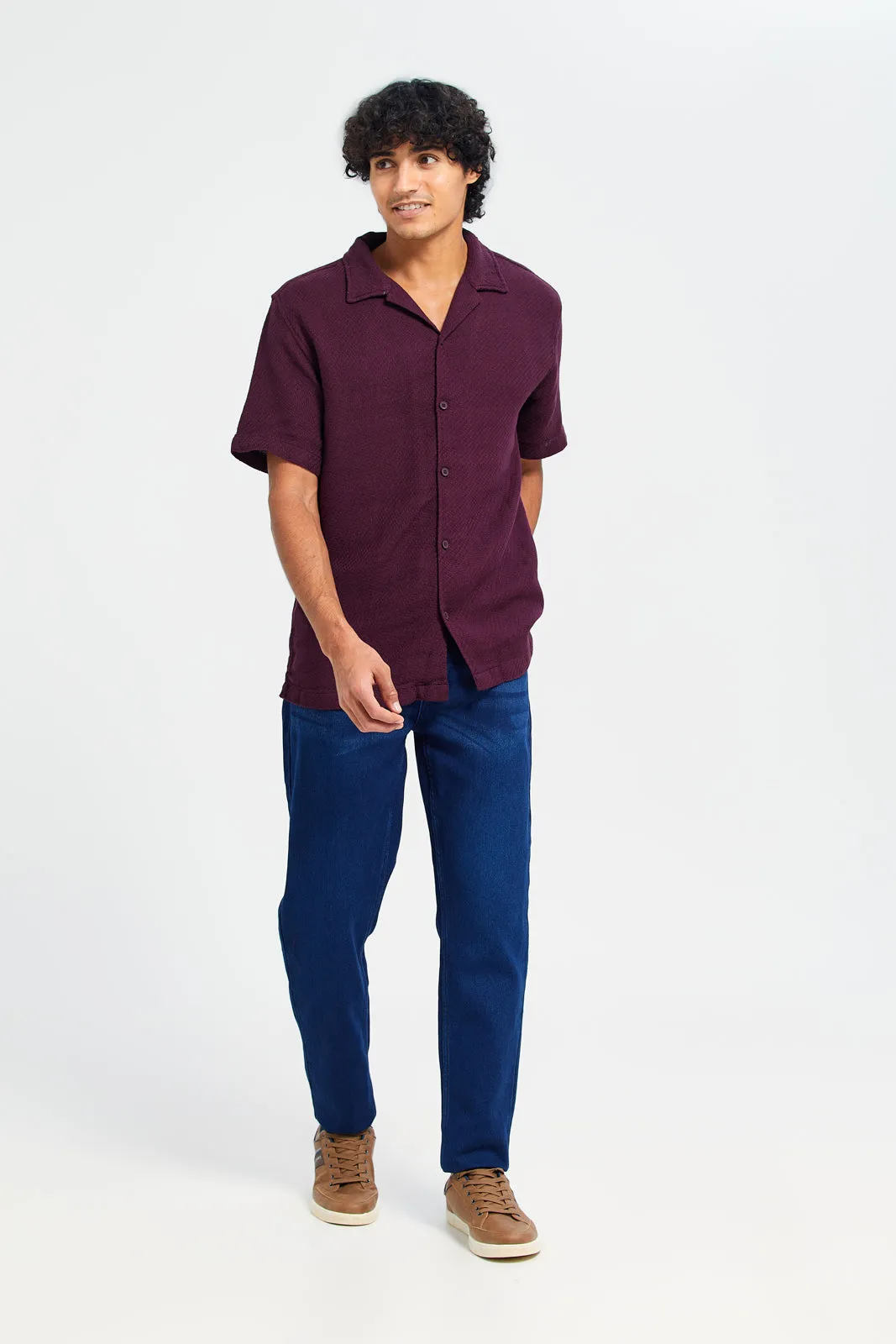 Men Burgundy Jacquard Shirt sold by Redtag product image thumbnail 2