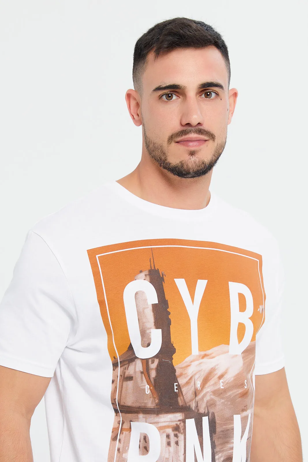 Men White CYB PNK Print Graphic T-Shirt sold by Redtag product image thumbnail 4