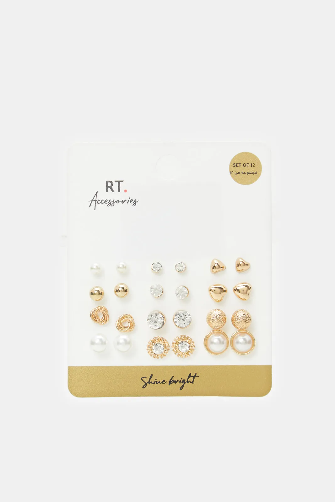 Women Gold Embellished Studs Set (12 Pairs) sold by Redtag