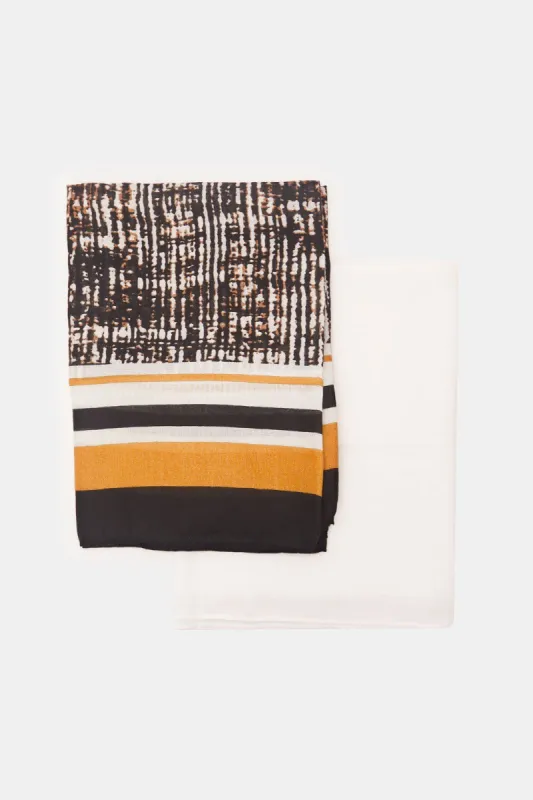 Women Beige And Brown Pashmina Scarves (Pack of 2) sold by Redtag