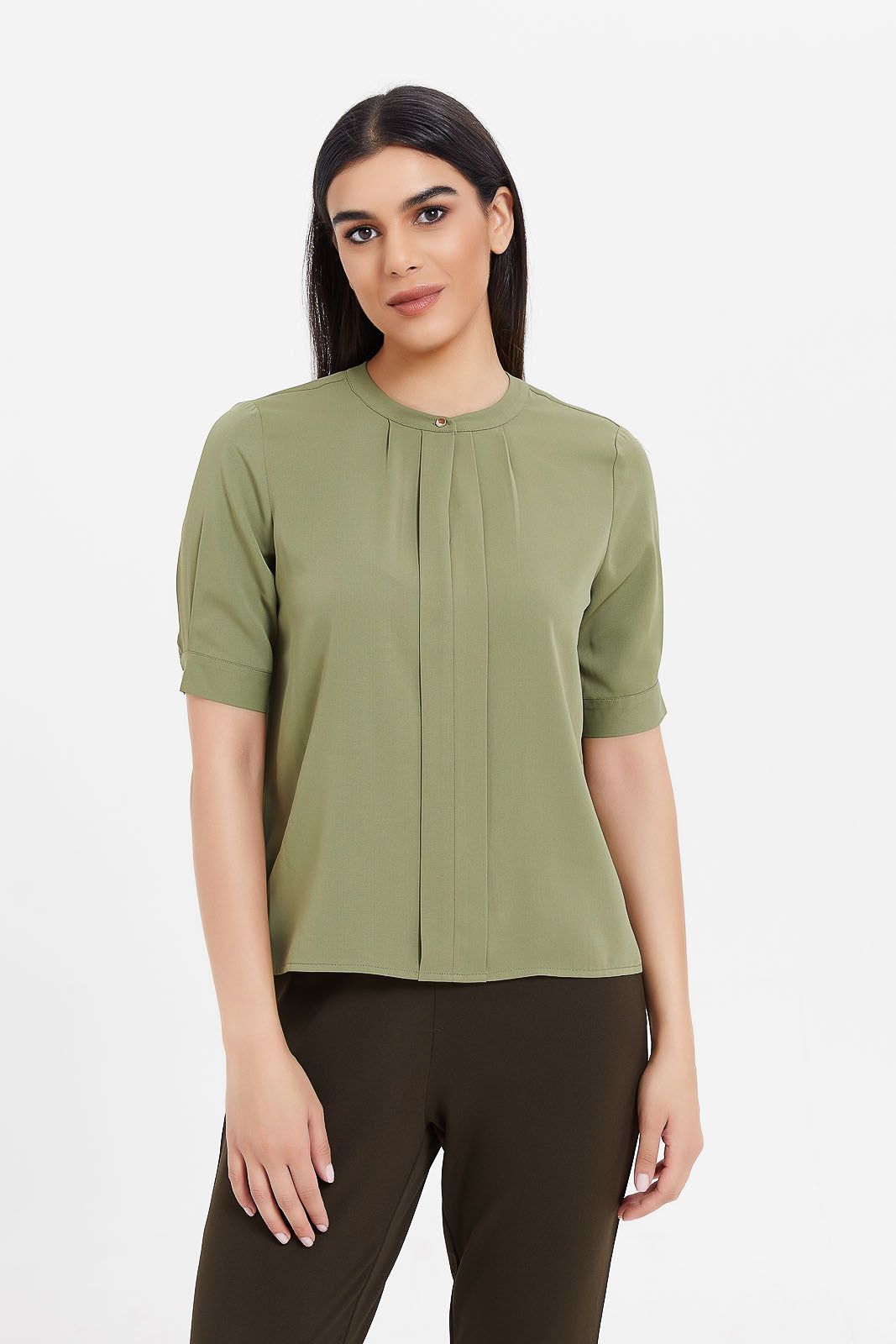 Women Olive Pleated Blouse sold by Redtag