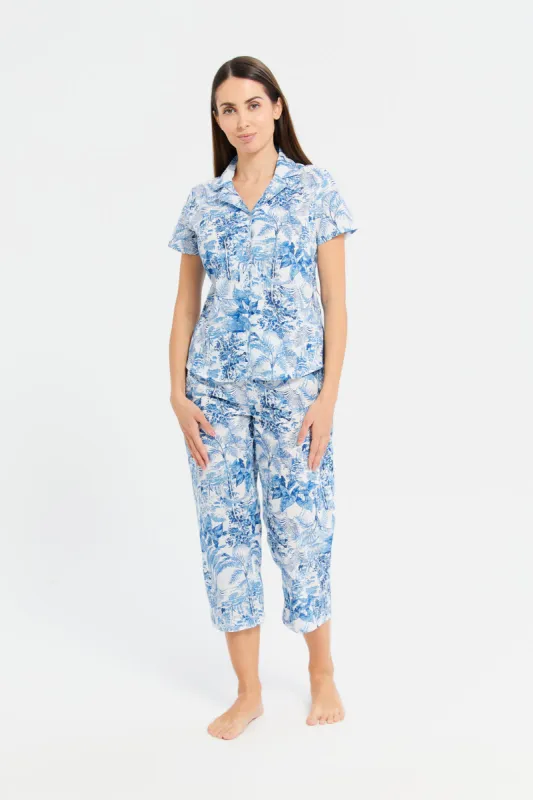 Women Blue Printed Classic Pyjama Set (2 Piece) sold by Redtag