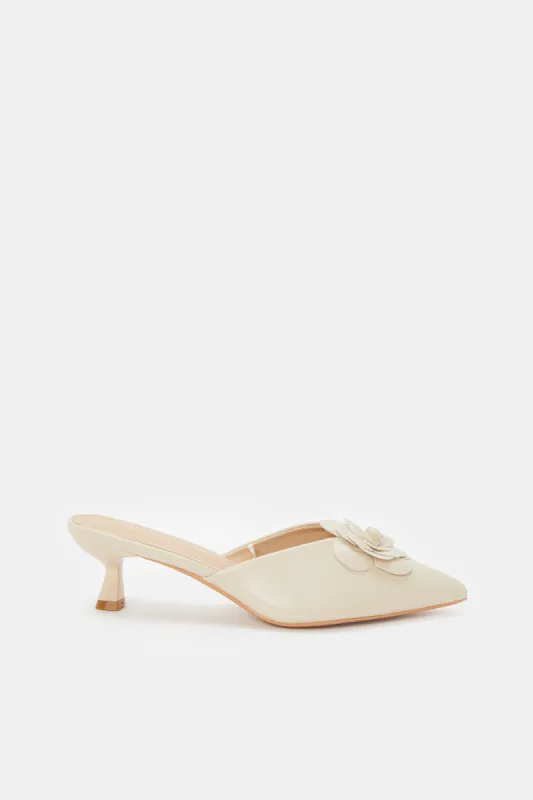 Women Beige Mule With Flower Trim sold by Redtag