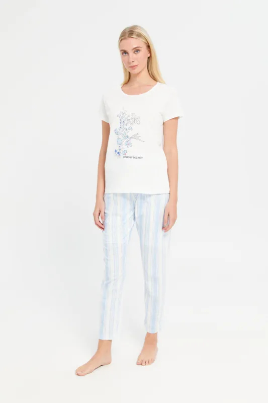 Women White Chest Print Pyjama Set (2 Piece) sold by Redtag