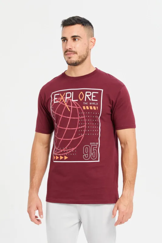 Men Red Explore Print T-Shirt sold by Redtag
