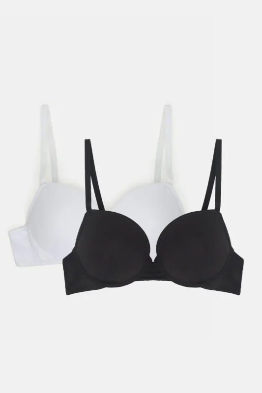 Women Black And White Double Push-Up Bra Set (2 Piece) sold by Redtag