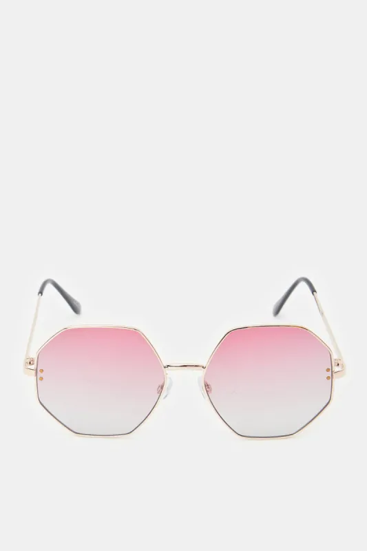Women Gold And Pink Hexagonal Sunglasses sold by Redtag