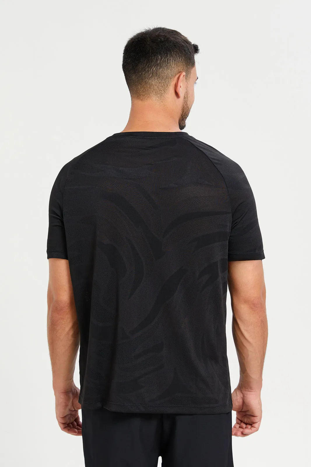 Men Black Embellished Active T-Shirt sold by Redtag product image thumbnail 3