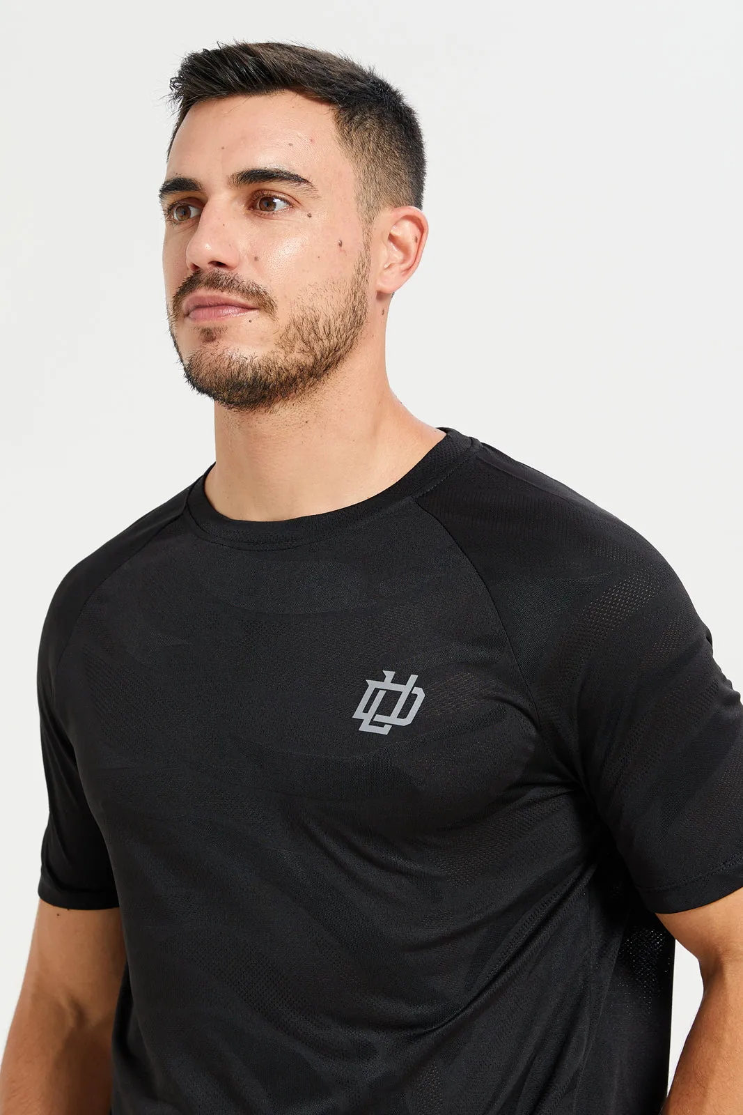 Men Black Embellished Active T-Shirt sold by Redtag product image thumbnail 4