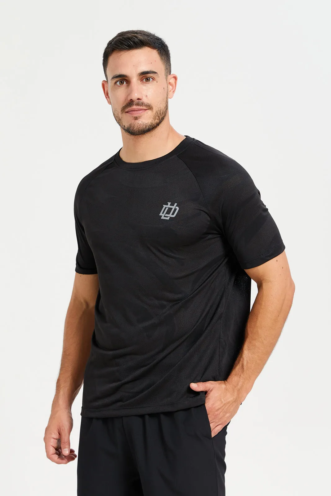 Men Black Embellished Active T-Shirt sold by Redtag