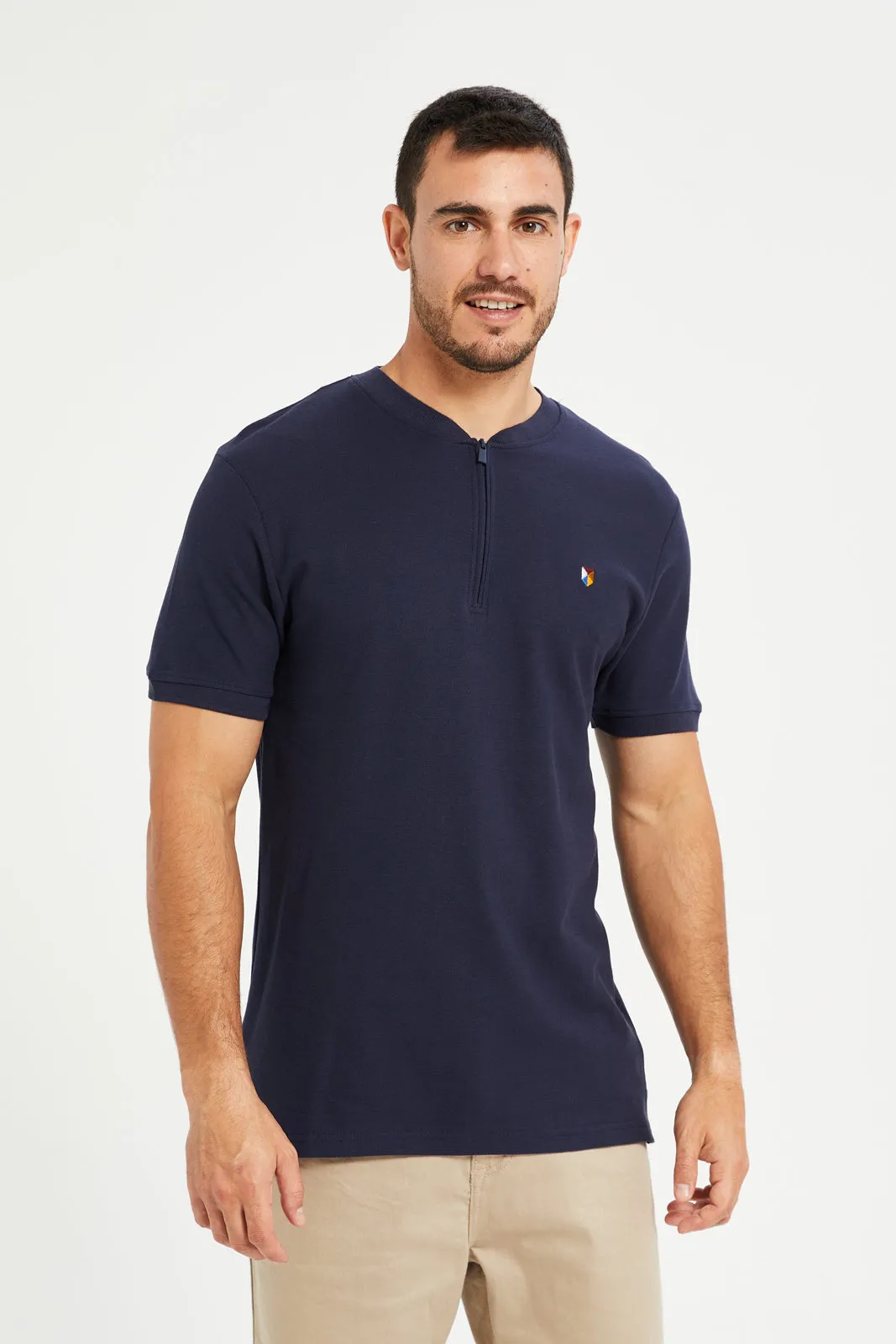 Men Navy Henley Polo Shirt sold by Redtag