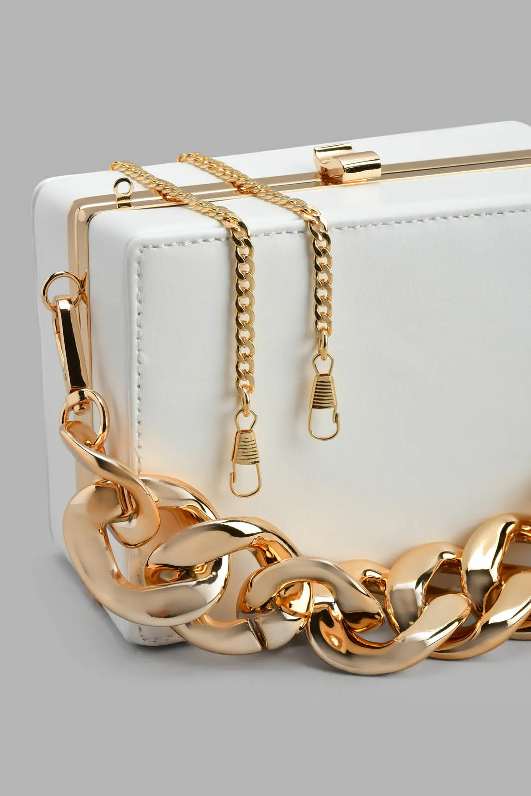 White Evening Clutch With Gold Chain sold by Redtag product image thumbnail 2