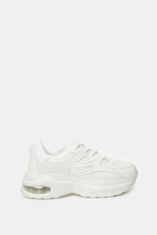 Women White Chunky Lace Up Sneakers sold by Redtag