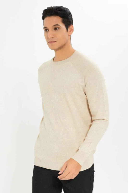 Men Beige Crew Neck Pullover sold by Redtag
