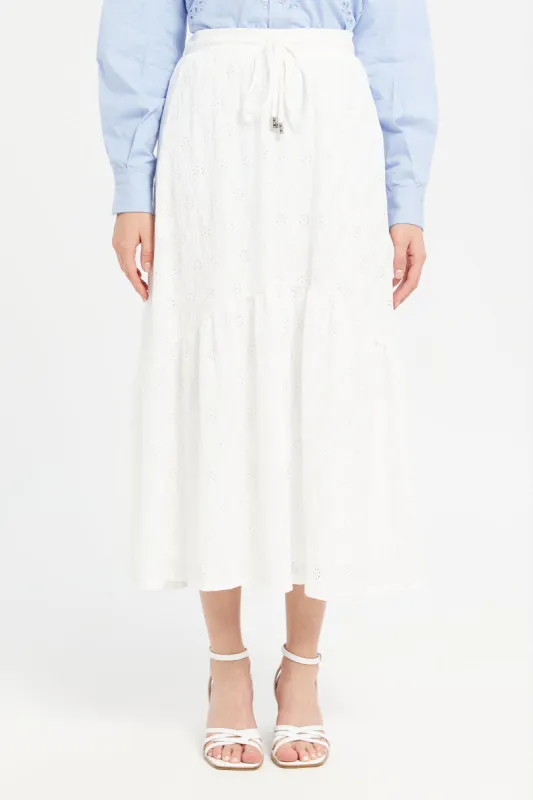 Women Ivory Broderie Skirt sold by Redtag