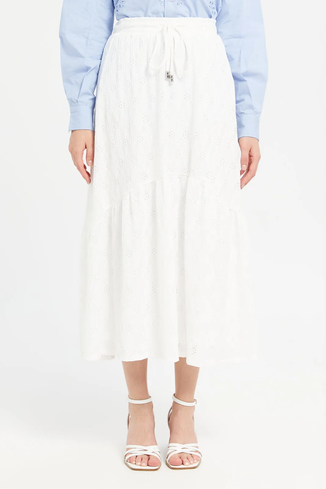 Women Ivory Broderie Skirt sold by Redtag