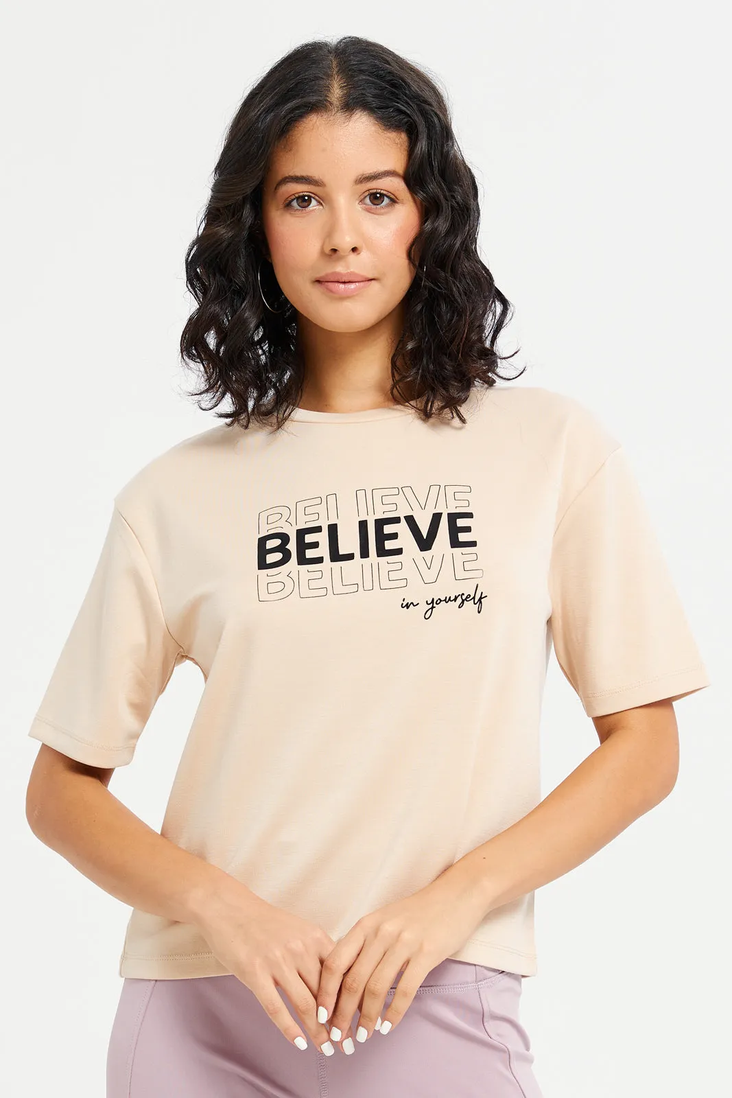 Women Beige Embellished T-Shirt sold by Redtag