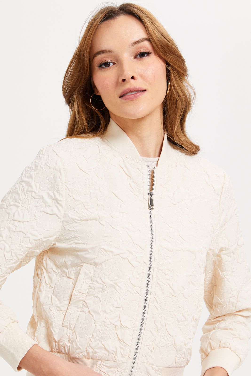 Women Beige Textured Bomber Jacket sold by Redtag product image thumbnail 4