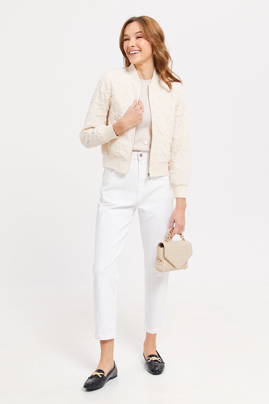 Women Beige Textured Bomber Jacket sold by Redtag product image thumbnail 2