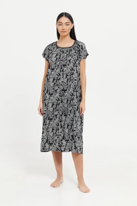 Women Black Printed Nightgown sold by Redtag