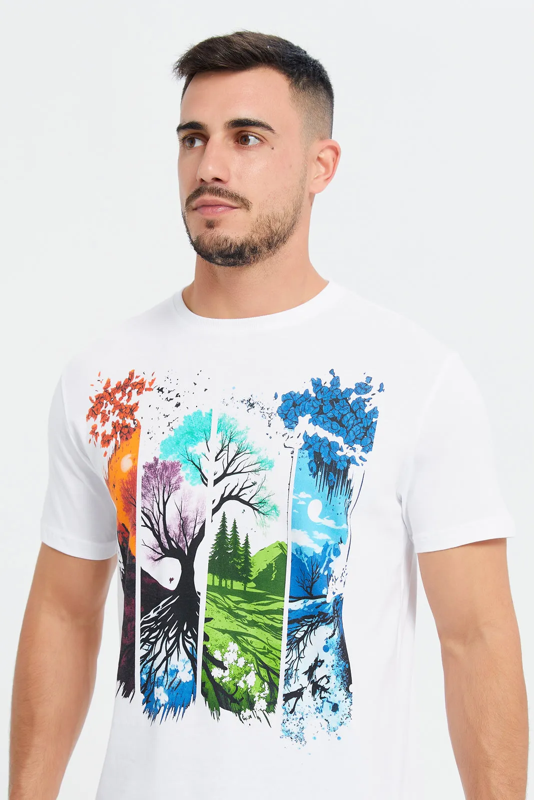 Men White Seasons Print Graphic T-Shirt sold by Redtag product image thumbnail 4