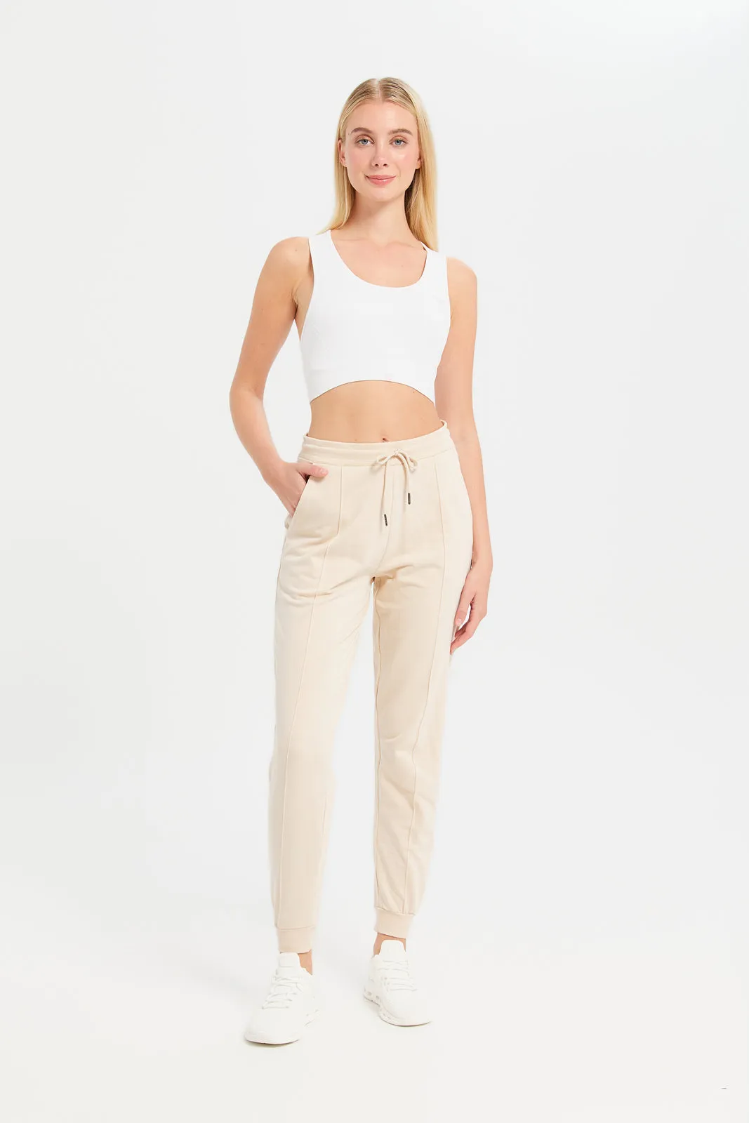 Women Beige Solid Jogger Pants With Pockets sold by Redtag product image thumbnail 2