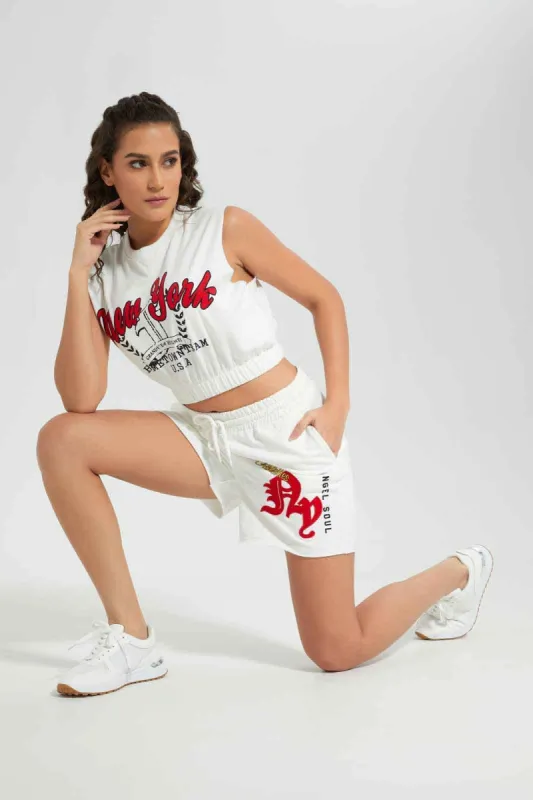 Women White Printed short sold by Redtag