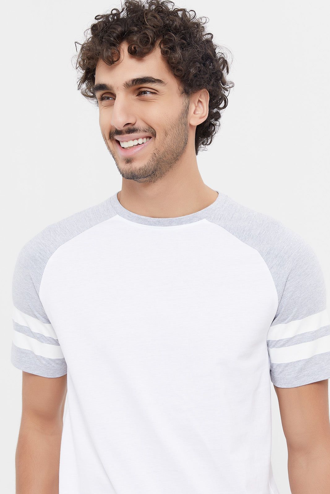 Men White And Grey Sleeve Reglan T-Shirt sold by Redtag product image thumbnail 4