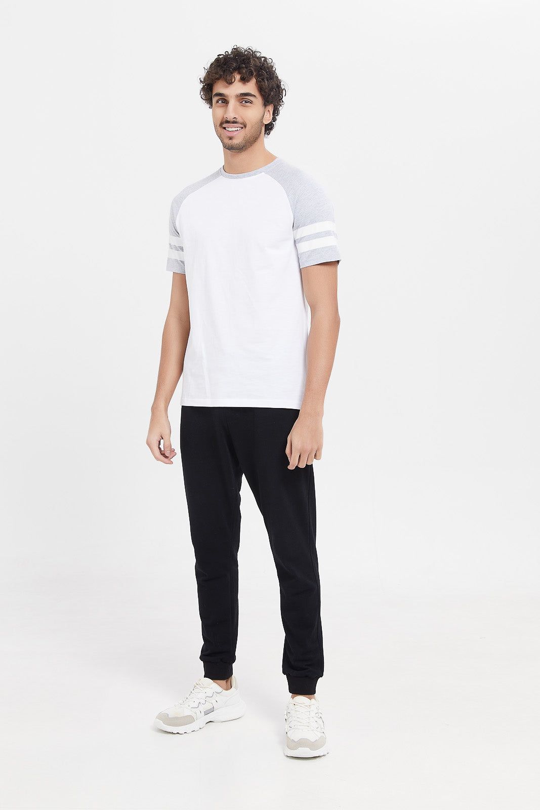 Men White And Grey Sleeve Reglan T-Shirt sold by Redtag product image thumbnail 2