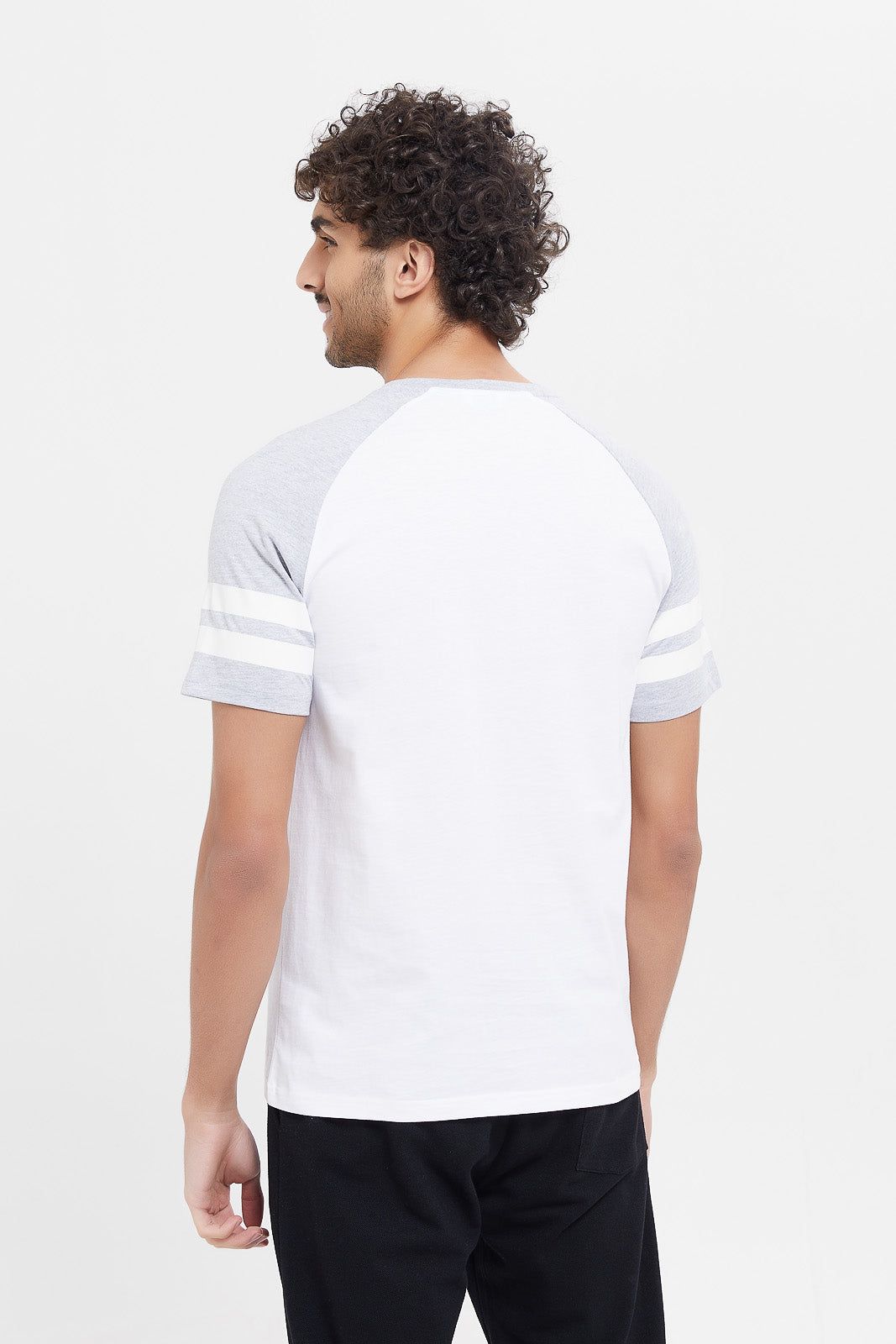 Men White And Grey Sleeve Reglan T-Shirt sold by Redtag product image thumbnail 3