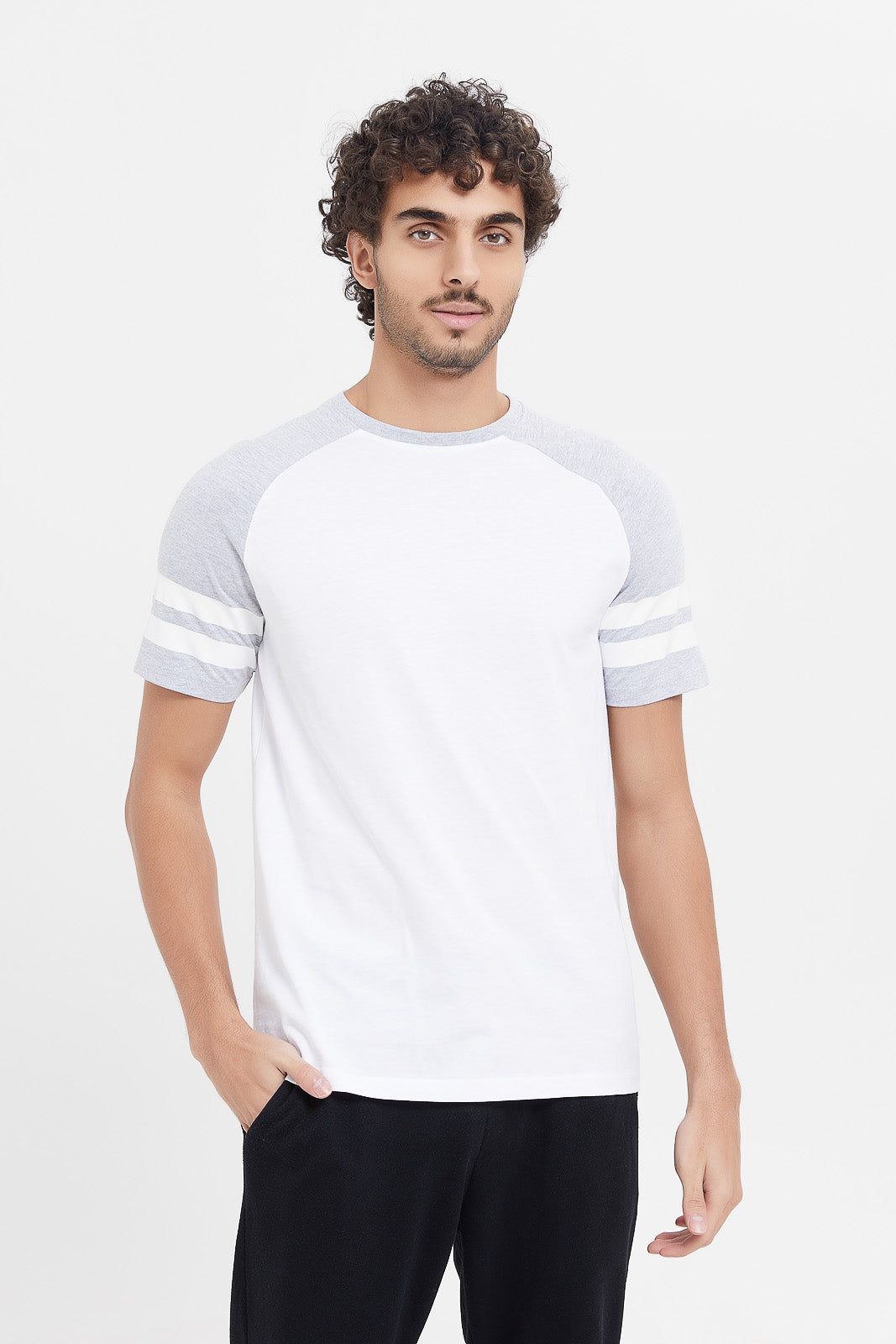 Men White And Grey Sleeve Reglan T-Shirt sold by Redtag