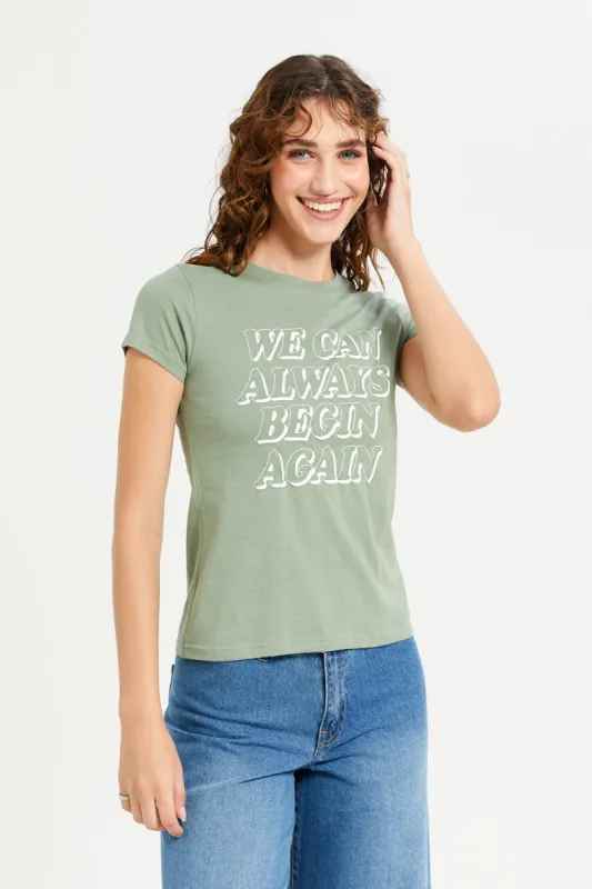 Women Olive Graphic T-Shirt sold by Redtag