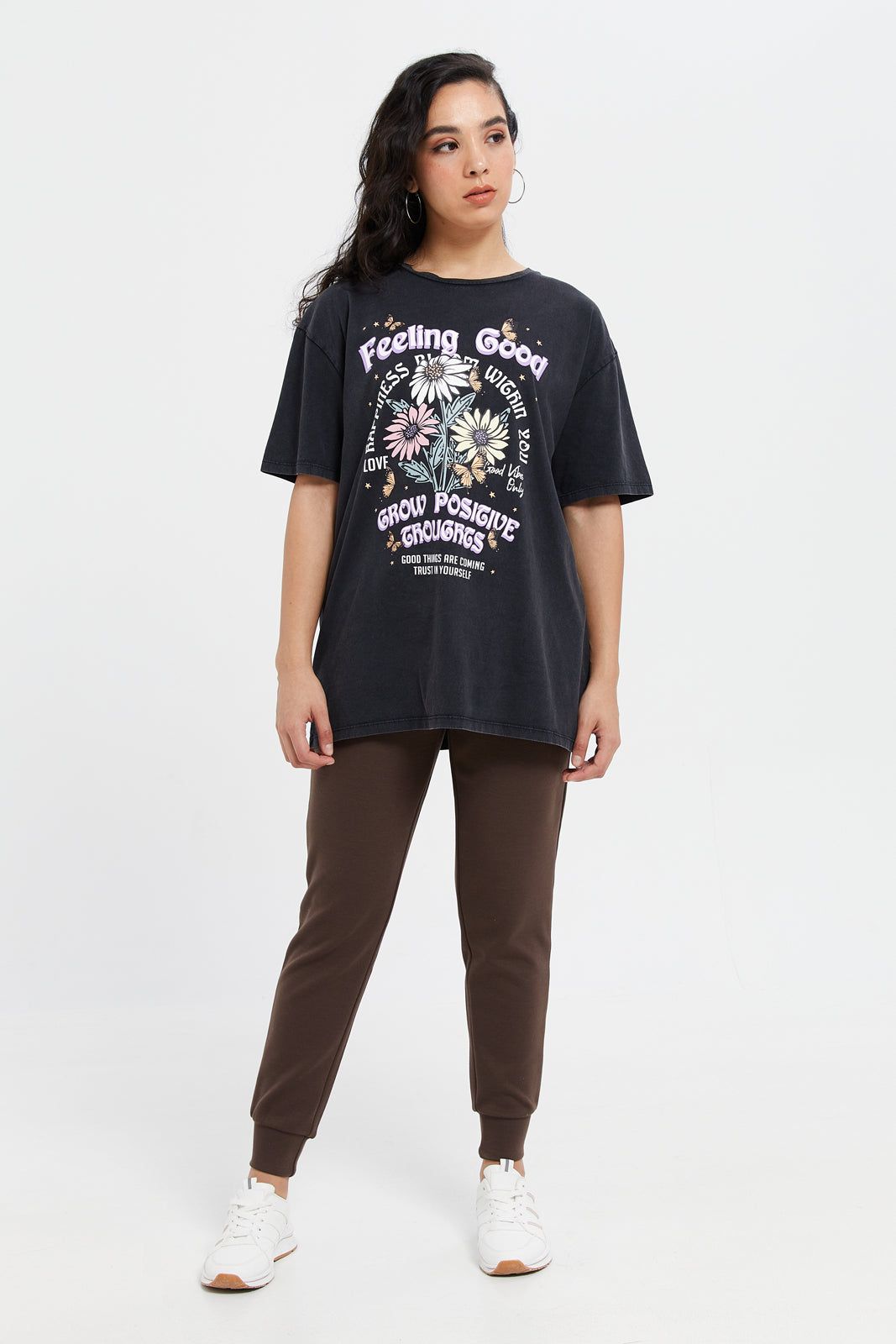 Women Charcoal Acid Wash Printed T-Shirt sold by Redtag product image thumbnail 2