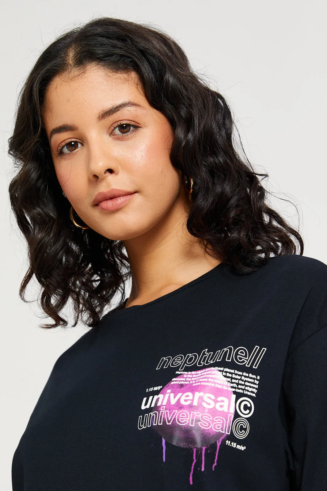 Women Black Universe Oversized Printed T-Shirt sold by Redtag product image thumbnail 4