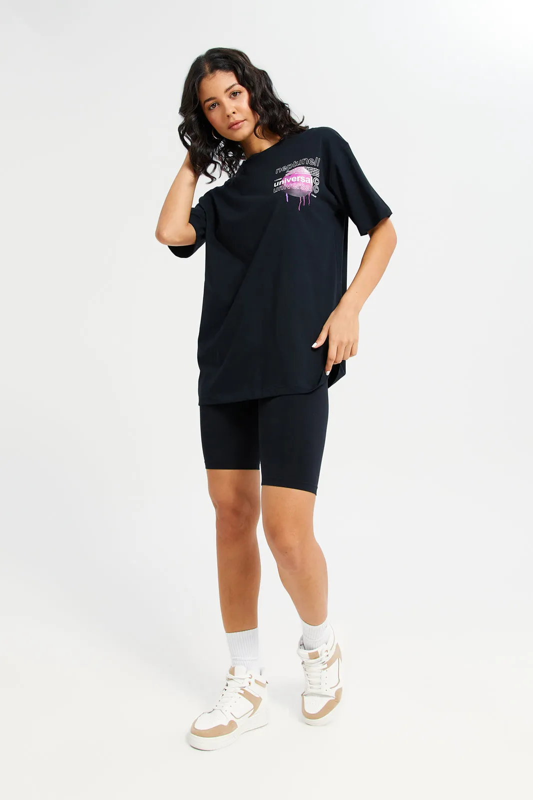 Women Black Universe Oversized Printed T-Shirt sold by Redtag product image thumbnail 2