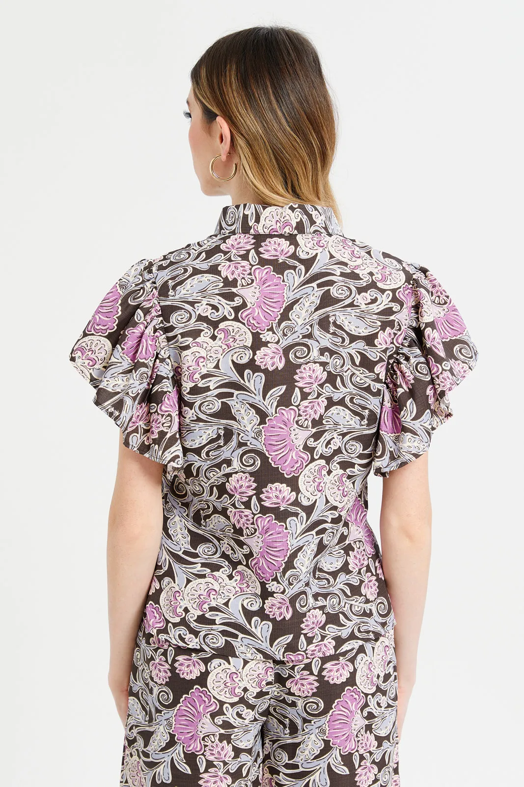 Women Brown And Lilac Printed Blouse sold by Redtag product image thumbnail 3