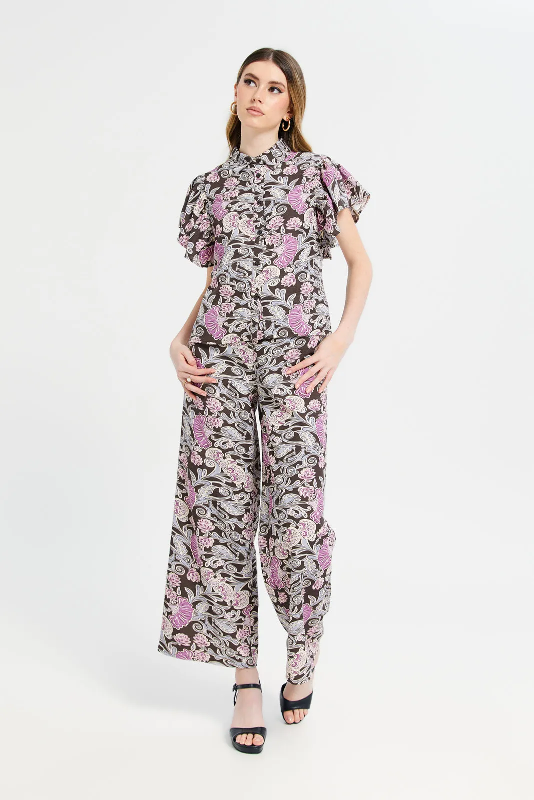 Women Brown And Lilac Printed Blouse sold by Redtag product image thumbnail 2