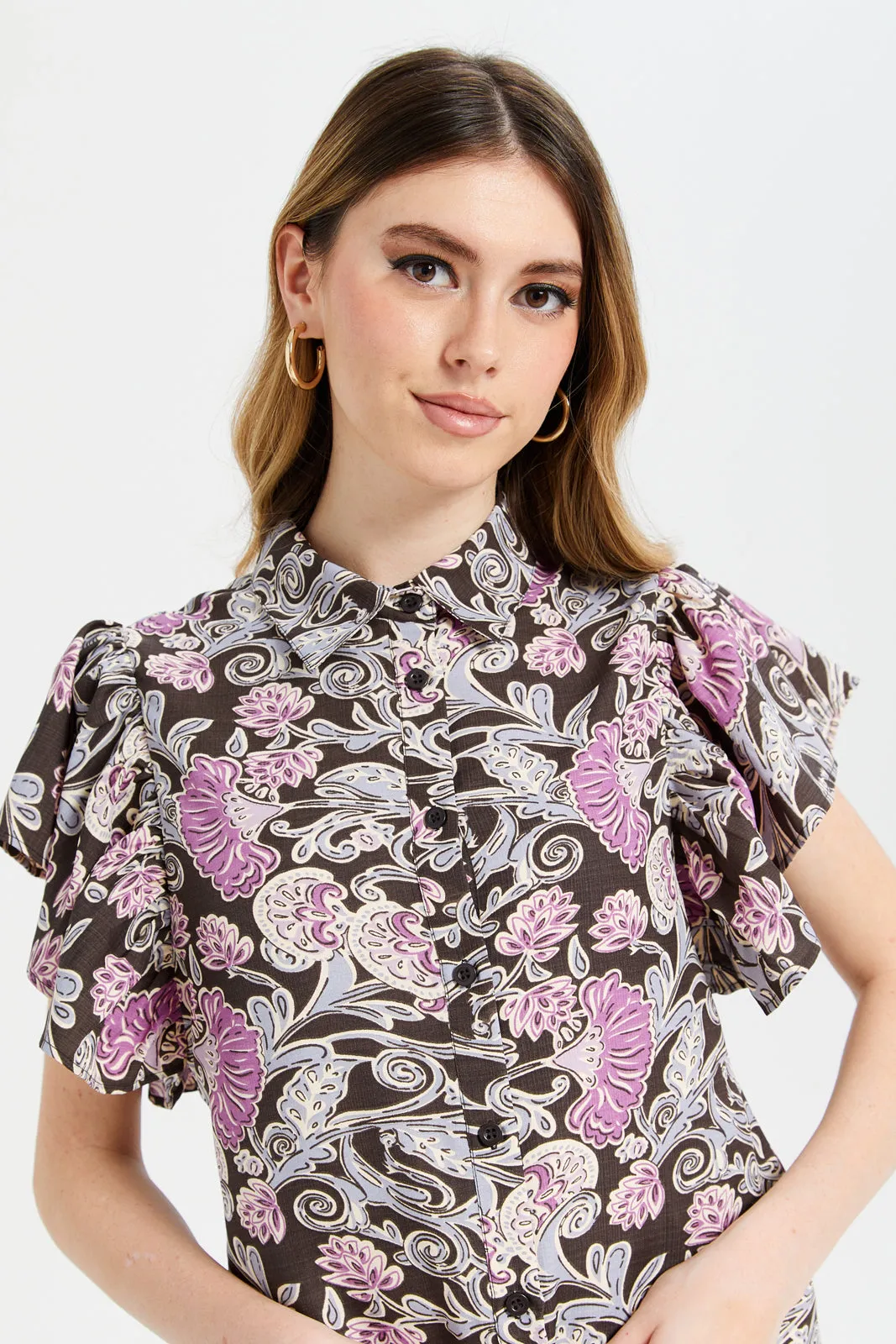 Women Brown And Lilac Printed Blouse sold by Redtag product image thumbnail 4