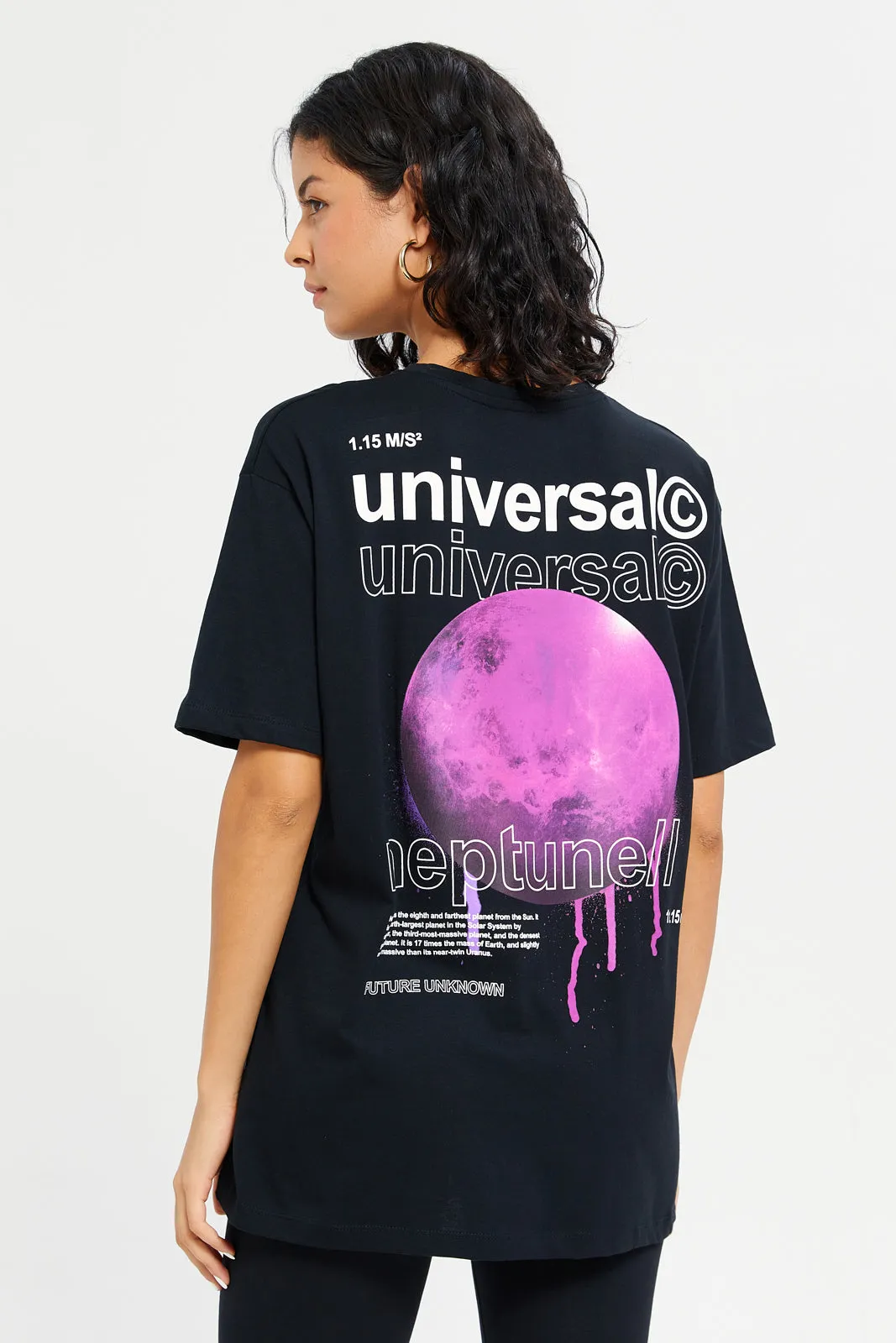 Women Black Universe Oversized Printed T-Shirt sold by Redtag product image thumbnail 3