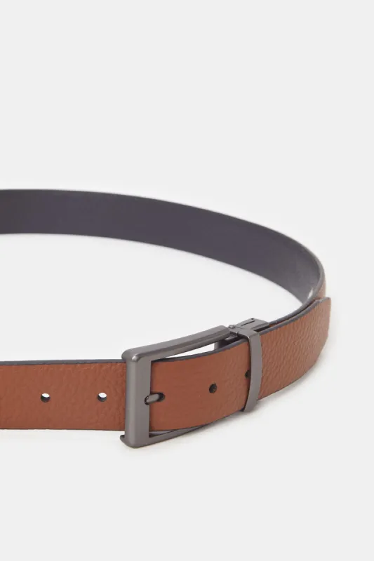 Men Tan And Navy Belt With Twist Buckle sold by Redtag
