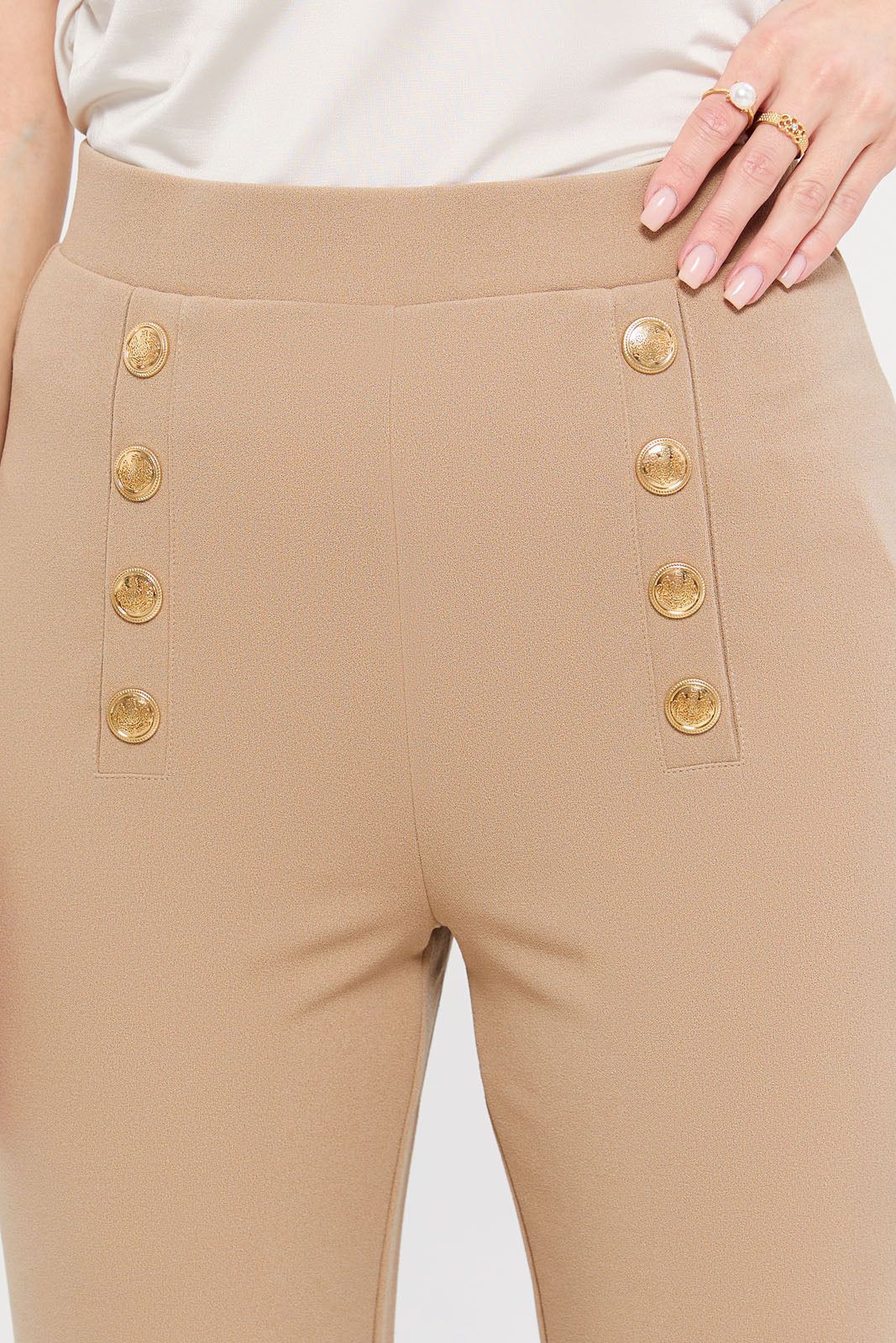 Women Beige Straight Leg Side Button Trouser sold by Redtag product image thumbnail 4